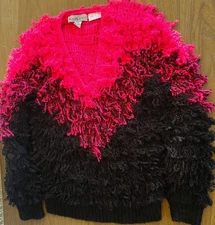 Vintage 80s/90s Hot Pink Blk Loopy Hand Crochet A'MILANO Womens Sweater Sz L