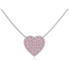 925 Sterling Silver Sparkling Round Pink Cz Gemstone Heart Pendant Necklace