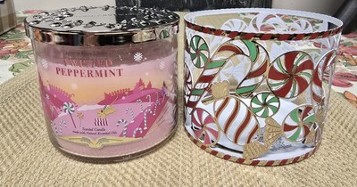 Bath Body Works Twisted Peppermint 3-Wick Candle Plus Metal Holder