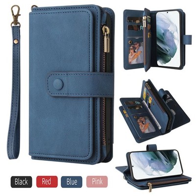 Flip Book Wallet Zipper Pocket Leather Stand Case Cover For Samsung Galaxy Phone