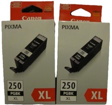 Lot of 2 Canon PGI-250XL Pixma 250 XL PGBK Black Ink Cartridges Genuine 250XL