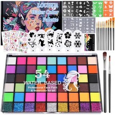Face Painting Kit for Kids, Water Activated Paint Palette with Stencils,Brushes