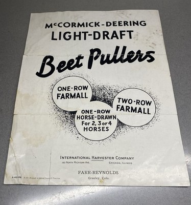 Vintage McCormick Deering International Harvester Brochure ~Beet Pullers Tractor
