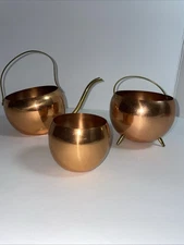 Vintage Coppercraft Guild Copper Brass Watering Can/ Tea Pot, Cauldron & Cup Set