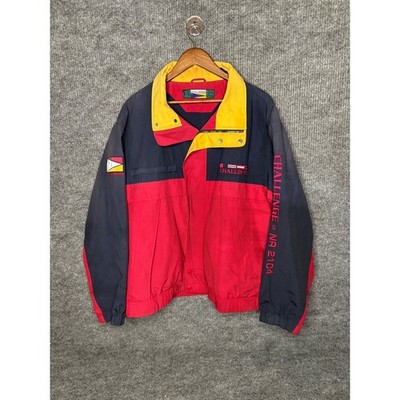 Vintage Challenge Jacket Race Gear Sailing Jacket Red Navy Yellow Colorblock XL