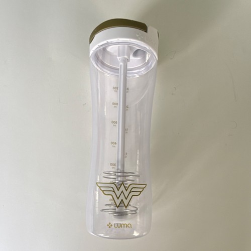 Luma Wonder Woman 24oz Flip Lock Shake Bottle Gold White Measurement Markings
