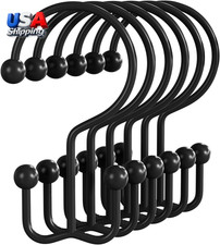 Shower Curtain Hooks Matte Black Shower Curtain Rings, 12 Pcs Double Hook Shower