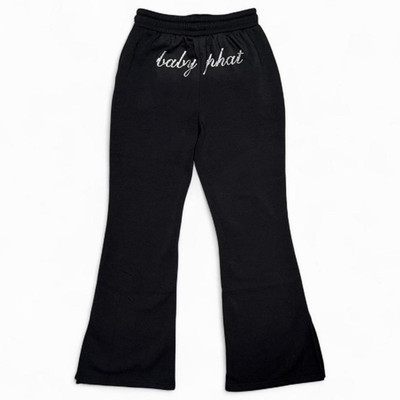Baby Phat Women s Black Rhinestone Logo Flared Sweatpants Drawstring Pockets