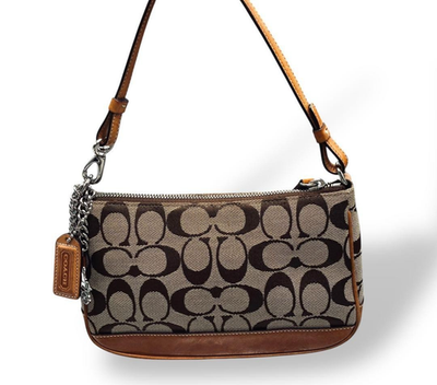 Coach Signature Demi mini Pouch Hand Bag Canvas Leather Beige 6094