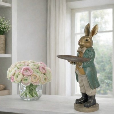 Kaninchen Buttler mit Tablett Beige Gold Türkis 20x23x46cm Clayre & Eef Ostern