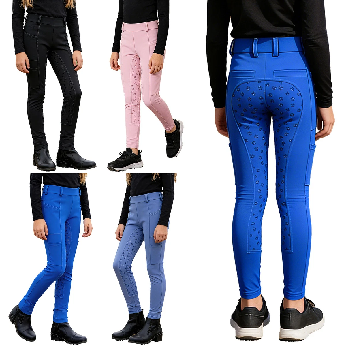 Pantalones de montar para niñas Caballo Pantalones ecuestres Caballo Escuela Medias Asiento completo