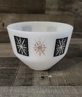 Vtg Federal Glass Atomic Star Milk Glass Bowl Black & Gold Starburst MCM Read