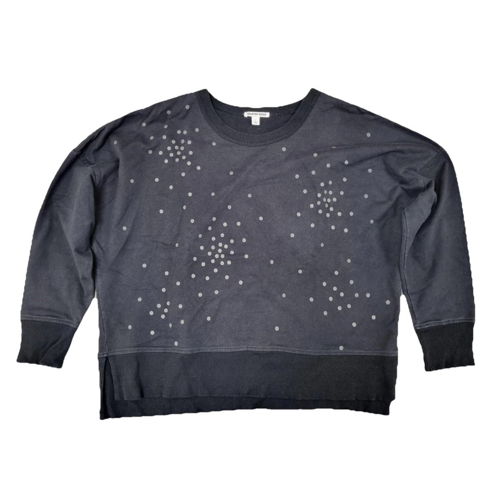 Country Road Black Jumper Crewneck Oversized Women’s L Large Silver Polka Dots