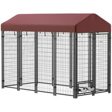 Outdoor Dog Kennel, Dog Playpen with Rotating Bowl Holders Cover Red