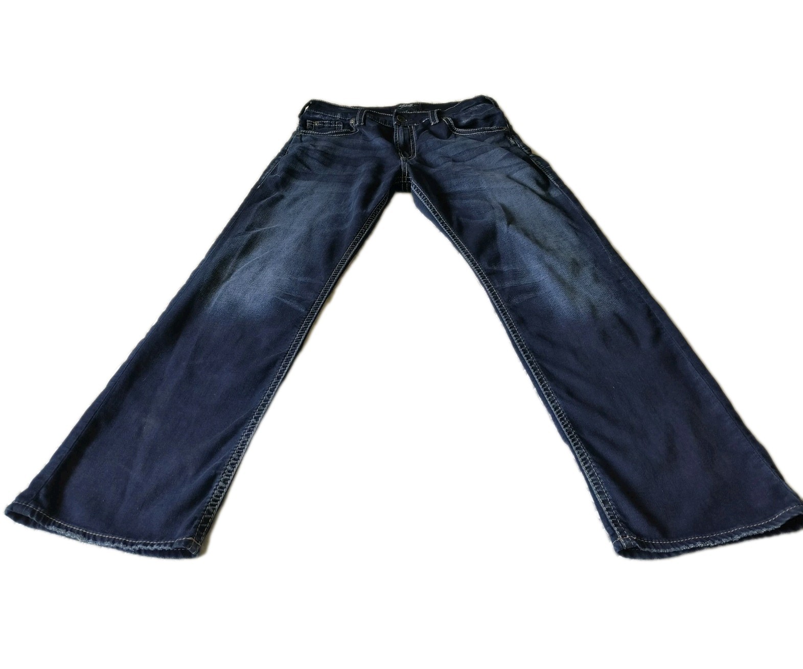 Silver Jeans Mens 34/32 Blue Zac Relaxed Straight Leg Faded Dark Wash Denim READ