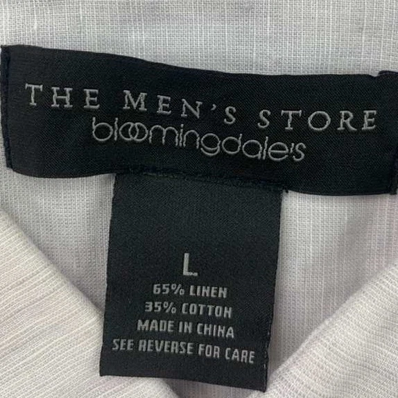Mens Store Bloomingdales Shirt Men L Linen Cotton Button Down Off White Sleeves - Image 3 of 4