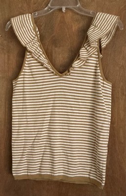Madewell Belhaven Ruffle Sweater Tank Size M Yellow & White Stripe Pattern Soft