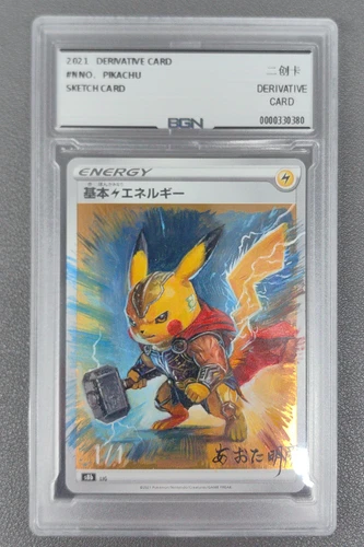 2021 Pokemon Derivative Sketch Card Pikachu Marvel Thor 1/1 Auto BGN