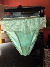 Vtg 70s Green Sheer Lace Front Silky Nylon Bikini Panties NWOT Size 5 Sissy