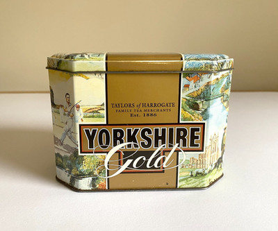 Vintage YORKSHIRE TEE Blechdose Taylors of Harrogate GOLD