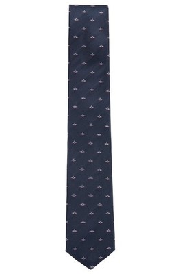 HUGO BOSS Made in Italy Jacquard Pattern Dark Blue Silk Blend Classic TIE