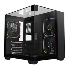 CIT Eclipse Mini MicroATX Dual Chamber Chassis, Black, 3x ARGB Fans, Tempered Gl