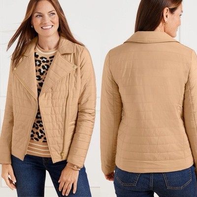 Talbots camel FAUX LEATHER MOTO JACKET size 20WP zip up beige tan vegan