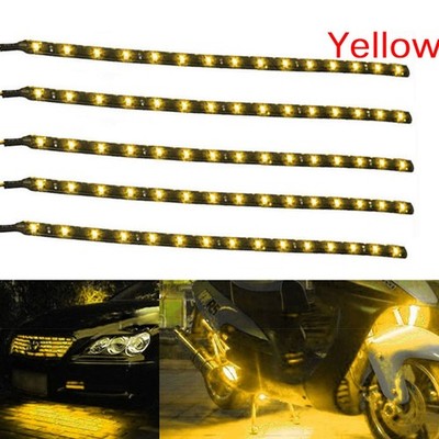 Yellow 5PCS 12V 12'' 15SMD Flexible LED Strip Light Waterproof For Car Truck Boat