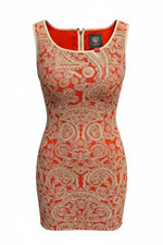 Rare Vince Camuto Red & White Brocade Dress – Size 4 – Elegant Statement Piece