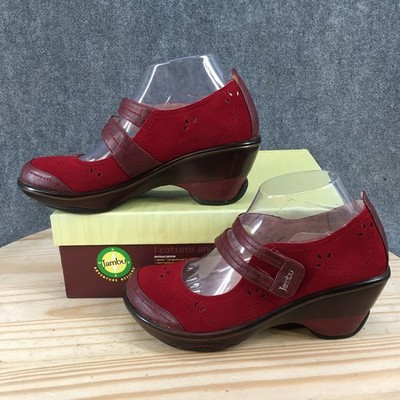 Jambu Scarlet Shoes Women 9M Mary Jane Slip On Wedge Heels Leather Red NEW
