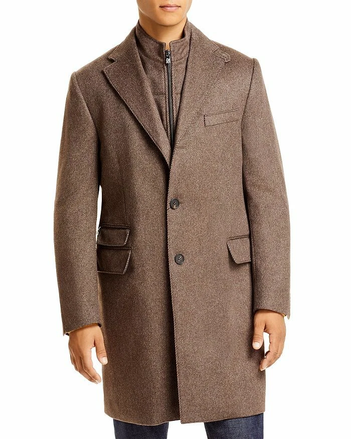 Corneliani Mens Wool Angora Twill Removable Bib Top Coat Jacket IT