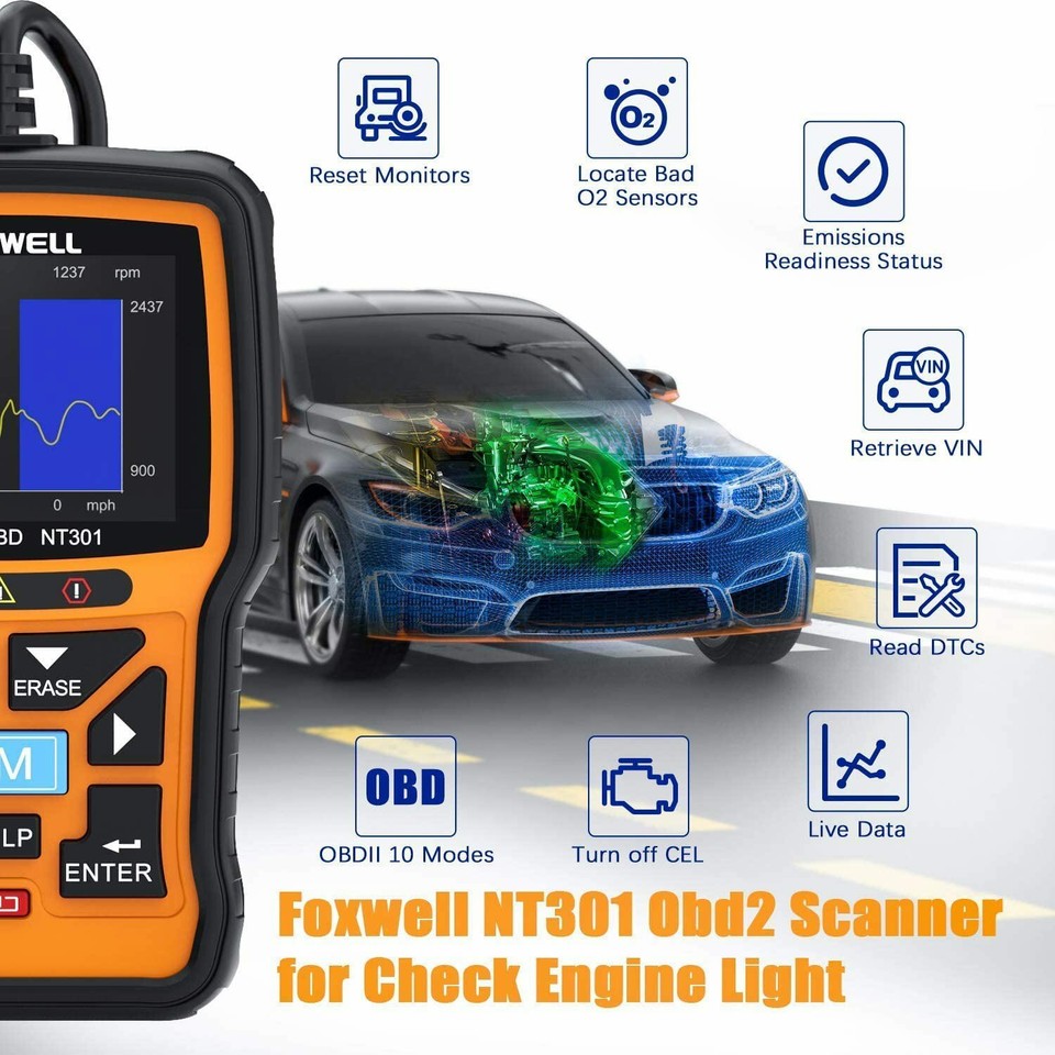 Foxwell NT301 Car Check Engine Code Reader OBD2 Scanner Diagnostic Live ...