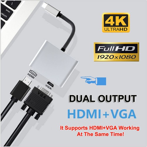 USB 3.1 Type-C to HDMI VGA Display Adapter UltraHD For MacBook Pro iPad Pro AU - Picture 4 of 5