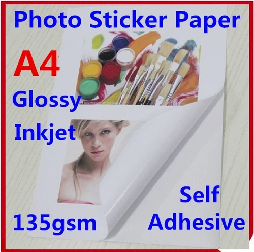 50X A4 135GSM Glossy Photo Paper Sticker Self Adhesive Inkjet Print Sheet Office