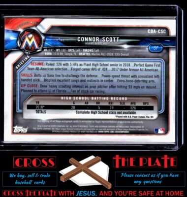 2018 Bowman Draft Chrome Gold Wave Ref Auto Connor Scott Pirates