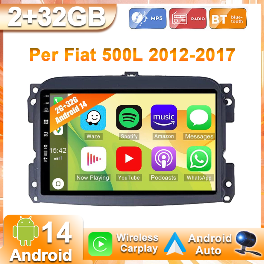 Autoradio 9 Pollici Per Fiat 500L 2012-2017 – 2+64GB, CarPlay E Android Auto Wireless, Mirror Link, Retrocamera AHD E Canbus