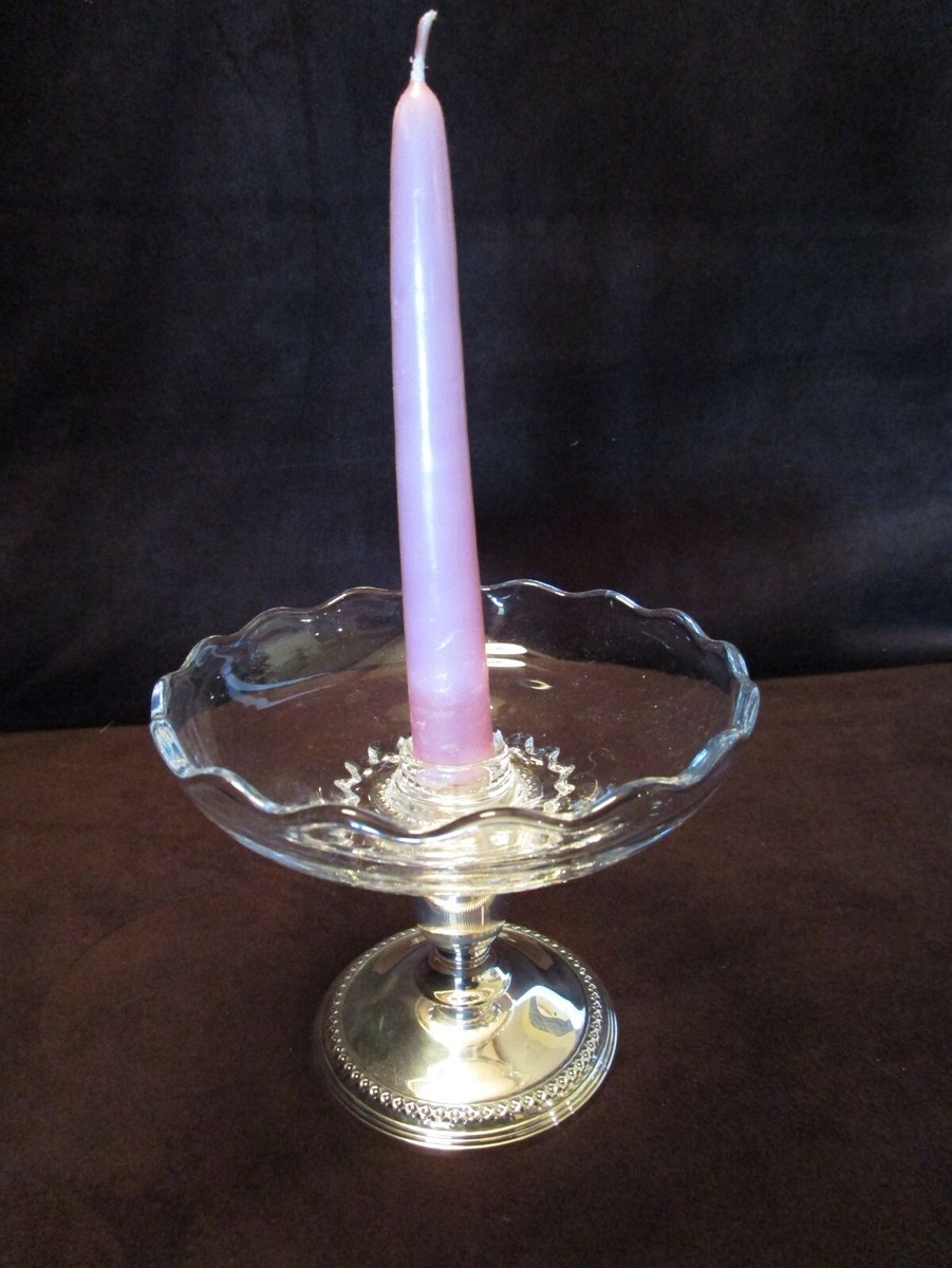 Vintage Rogers Sterling Silver Candleholder & glass Weighted