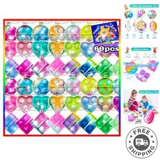 60 pcs Pop Fidget Keychain, Mini Fidget Toys Bulk, Party Favors for Kids 4-8,...