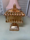 Vintage Jeanette Marigold/Carnival Glass Pedestal Wedding Box/Candy Dish 6"