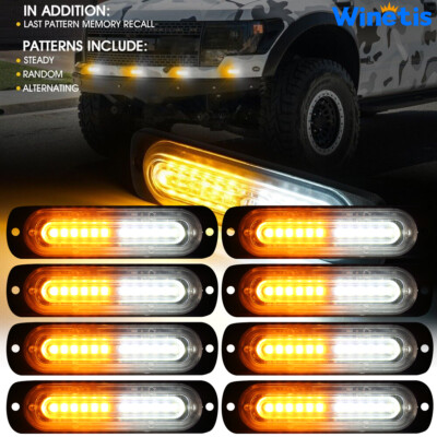 8X 12 LED Strobe Light Bar Car Truck Flashing Warning Hazard Beacon Amber White