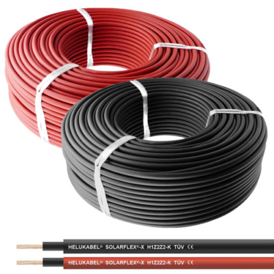 2er Pack rot + schwarz Solarkabel 6mm² - je 50m - UV-beständig, halogenfrei, fle
