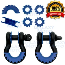 1 Pair 3/4" Black 4.75 Ton D-Ring Shackle+Blue Isolator Washers Silencer Clevis