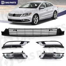 For 2013-2017 Volkswagen CC Front Lower Bumper Grille Fog Lights Assembly Set