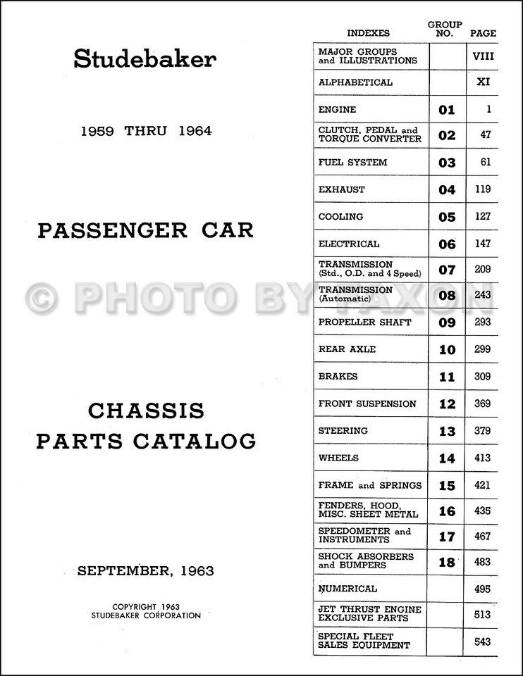 Studebaker Mechanical Parts Book 1959 1960 1962 1963 1964 Chassis Part
