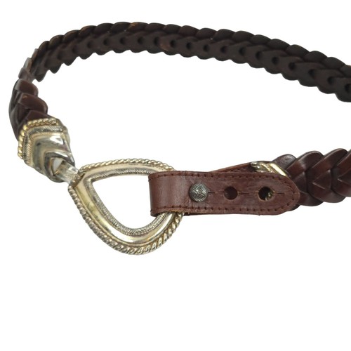 Braided Brown Leather Belt Vintage R.O.C. Womens Sz S Western Silver Tone Buckle - Picture 3 of 12