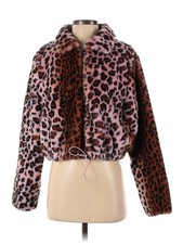 Kendall & Kylie Women Brown Faux Fur Pink Leopard Jacket Xs