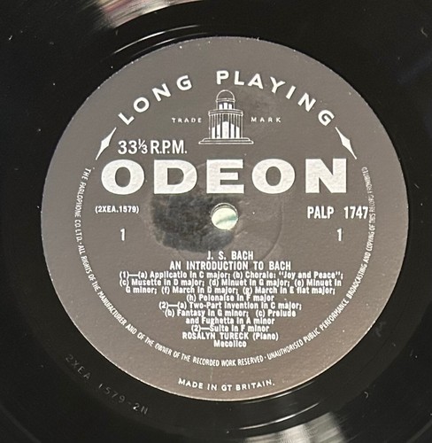 EMI-ODEON LP (P)ALP-1747: Rosalyn Tureck – An Introduction To Bach - UK 1960 - Picture 4 of 5