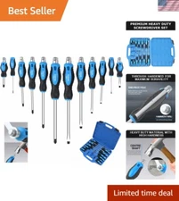 Go-Thru Heavy Duty Screwdriver Set: 12-Pieces with Magnetic Tips & Carry Case