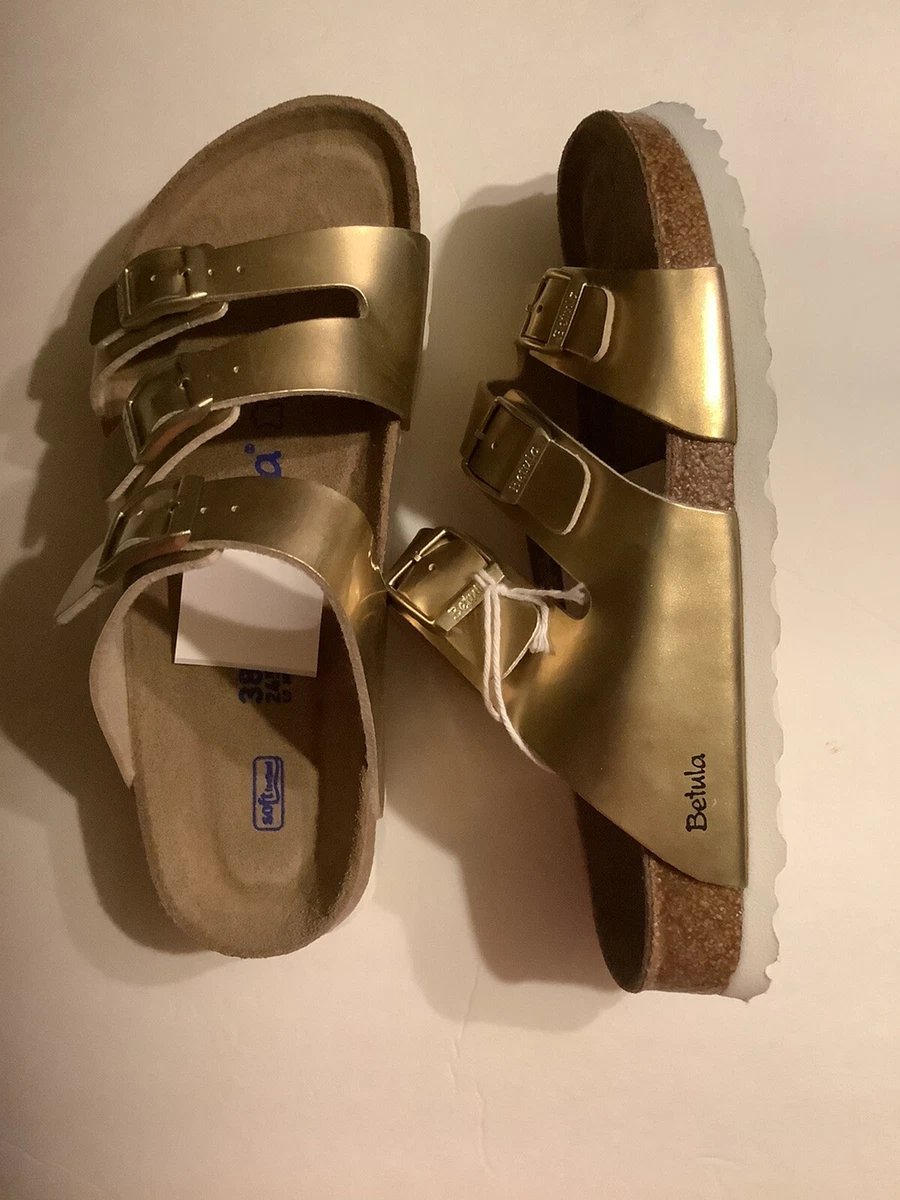 Betula Birkenstock Sandals Womens Leo On Gold Leather Casual 38 New | eBay