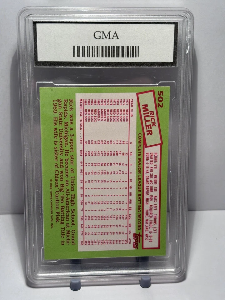 1986 Topps Tiffany Rick Miller Boston Red Sox Graded 10 GEM MINT Grand Rapids MI - Image 3 of 3